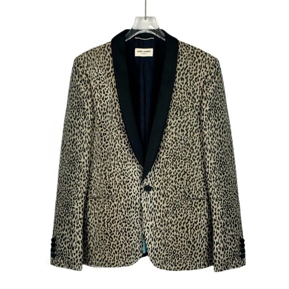 Saint Laurent Paris Leopard Print Blazer With Black Satin Shawl Lapel & Single B - Picture 1 of 7